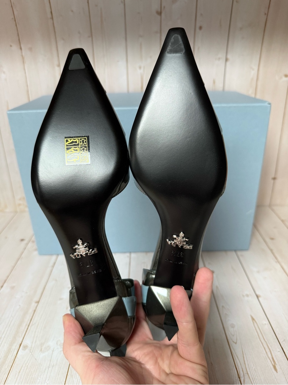 Prada Colorblock Pointed Toe d’Orsay Pumps Blue/Dark Grey Sz 37.5 / 7.5 - Picture 15 of 15
